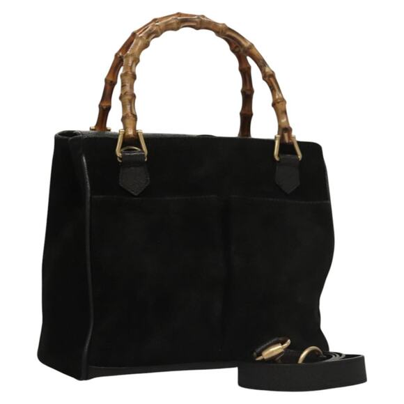 GUCCI Bamboo Hand Bag Suede Black Gold 000 122 000 122 - Picture 1 of 16